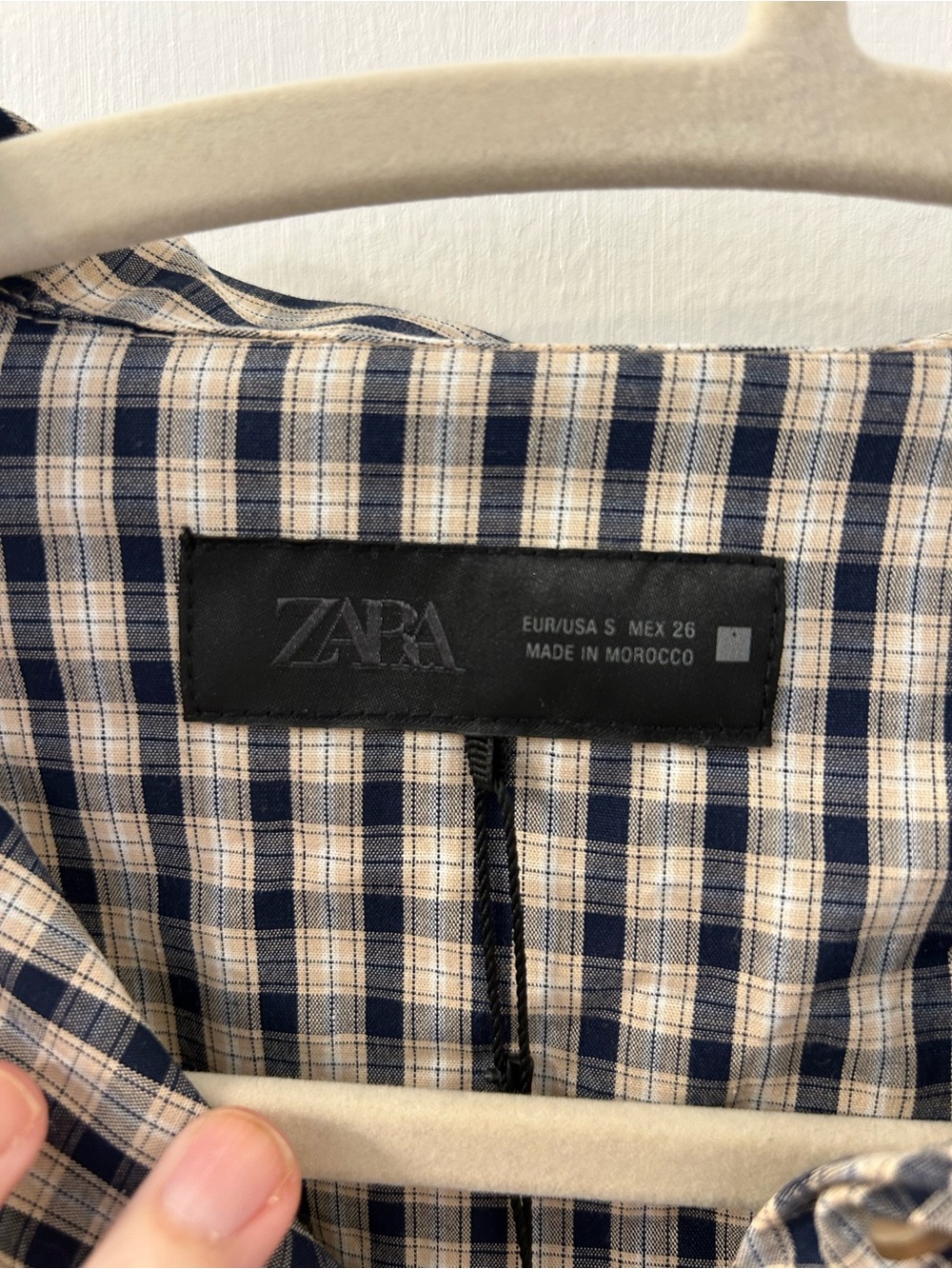 Zara Navy and Cream Checked Shirt - Picture 4 of 5